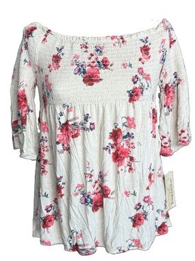 NWT Rewind Cream Floral Smocked Blouse